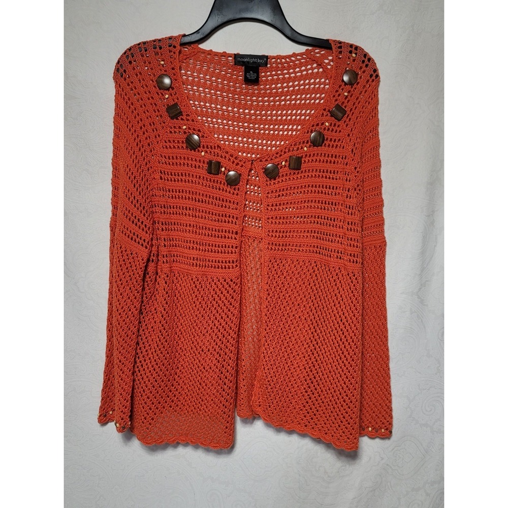 Moonlight Bay Womens Crocheted Cardigan Orange With Beads Size XL